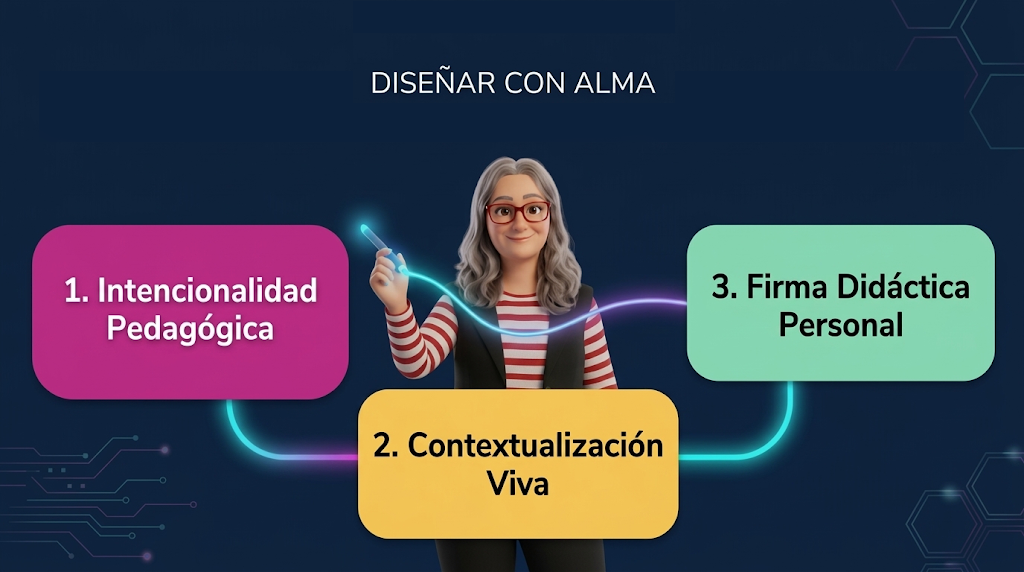Tina en el laboratorio presentando los tres pilares de Diseñar con Alma